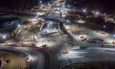 Aerial image showing construction works along Clyde Road in Berwick